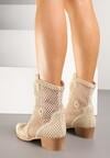 Jasnobeżowe Ażurowe Botki w Stylu Kowbojek na Stożku ze Skórzaną Wkładką Xalozi