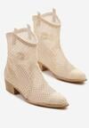 Jasnobeżowe Ażurowe Botki w Stylu Kowbojek na Stożku ze Skórzaną Wkładką Xalozi