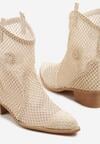 Jasnobeżowe Ażurowe Botki w Stylu Kowbojek na Stożku ze Skórzaną Wkładką Xalozi