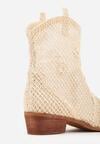 Jasnobeżowe Ażurowe Botki w Stylu Kowbojek na Stożku ze Skórzaną Wkładką Xalozi