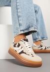 Beżowo-Brązowe Sneakersy w Stylu Tenisówek w Łaty Polella