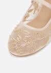 Beżowe Balerinki z Siateczki Ozdobione Haftami ze Sprzączką Divalen