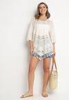 Jasnobeżowa Bawełniana Bluzka Oversize w Stylu Boho z Haftem i Koroną Maivienne