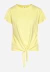Żółty T-shirt z Bawełny z Ozdobnym Wiązaniem Sunitra