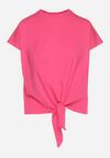 Różowy T-shirt z Bawełny z Ozdobnym Wiązaniem Sunitra