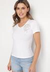 Biały T-shirt z Bawełny z Cyrkoniowym Wzorem Uliavira