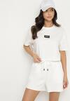 Biały Bawełniany T-shirt Crop Top z Naszywką Adivios