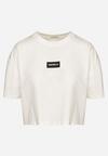 Biały Bawełniany T-shirt Crop Top z Naszywką Adivios