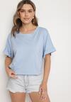 Niebieski T-shirt z Wiskozą o Kroju Nietoperza Tanariona