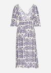 Niebiesko-Kremowa Sukienka Wiskozowa Rozkloszowana z Odkrytymi Plecami w Print Boho Turaisa