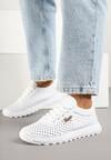 Białe Ażurowe Sneakersy z Metalicznym Napisem Turvanna