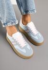 Niebieskie Sneakersy na Platformie w Stylu Kultowych Tenisówek Ozdobione Wzorem w Panterkę Gonoriel