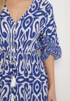 Niebieska Sukienka Bawełniana w Ornamentalny Wzór z Gumką w Talii Orrielle