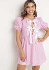 Różowa Rozkloszowana Sukienka w Kratkę Vichy w Stylu Retro z Wiązaniem Telionea