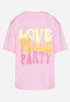 Różowy Bawełniany T-shirt Ozdobiony Nadrukiem Odalva