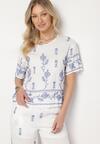 Biały Komplet z Wiskozy Zdobiony Haftem T-shirt i Szerokie Spodnie Tezonea
