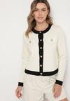Beżowy Sweter Kardigan z Wiskozą w Stylu Retro z Ozdobnymi Guzikami Terolea