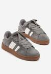 Ciemnoszare Buty Sportowe z Naturalnego Zamszu z Przeszyciami Palaviela