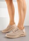 Ciemnobeżowe Siateczkowe Buty Sportowe Sneakersy Wsuwane z Ozdobnym Sznurowaniem Terelea