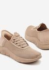 Ciemnobeżowe Siateczkowe Buty Sportowe Sneakersy Wsuwane z Ozdobnym Sznurowaniem Terelea