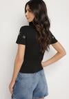 Czarny Bawełniany T-shirt z Cyrkoniowymi Aplikacjami w Gwiazdki Tenivella