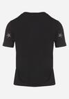 Czarny Bawełniany T-shirt z Cyrkoniowymi Aplikacjami w Gwiazdki Tenivella