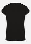 Czarny T-shirt z Bawełny Typu Nietoperz z Cyrkoniami i Perełkami Linellis