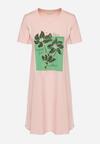 Różowa Bawełniana Sukienka o Kroju Typu T-shirt Zdobiona Nadrukiem Nevolira