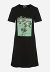 Czarna Bawełniana Sukienka o Kroju Typu T-shirt Zdobiona Nadrukiem Nevolira