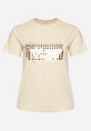 Beżowy T-shirt Bawełniany Ozdobiony Cekinami Lirenell
