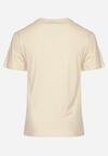 Beżowy T-shirt Bawełniany Ozdobiony Cekinami Lirenell