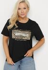 Czarny T-shirt Bawełniany Ozdobiony Cekinami Lirenell