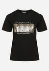 Czarny T-shirt Bawełniany Ozdobiony Cekinami Lirenell