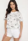 Biały T-shirt Bawełniany w Print w Motylki Tenorea