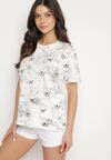 Biały T-shirt Bawełniany w Print w Motylki Tenorea