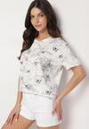 Biały T-shirt Bawełniany w Print w Motylki Tenorea