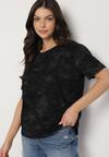 Czarny T-shirt Bawełniany w Print w Motylki Tenorea