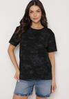 Czarny T-shirt Bawełniany w Print w Motylki Tenorea