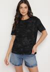 Czarny T-shirt Bawełniany w Print w Motylki Tenorea