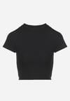 Czarny T-shirt z Prążkowanego Materiału o Krótkim Kroju Telunna