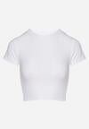Biały T-shirt z Prążkowanego Materiału o Krótkim Kroju Telunna