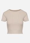 Beżowy T-shirt z Prążkowanego Materiału o Krótkim Kroju Telunna
