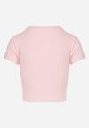 Jasnoróżowy T-shirt z Prążkowanego Materiału o Krótkim Kroju Telunna