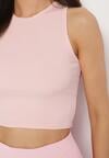 Jasnoróżowy Krótki Tank Top z Prążkowanej Tkaniny Nevallia