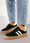 Czarne Sneakersy z Naturalnego Zamszu na Grubej Tłoczonej Podeszwie Teneskela