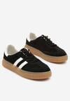 Czarne Sneakersy z Naturalnego Zamszu na Grubej Tłoczonej Podeszwie Teneskela