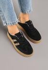 Czarne Skórzane Sneakersy Klasyczne Tenisówki z Zamszu Naturalnego ze Wzorem w Panterkę Teniresela