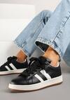 Czarne Sneakersy z Perforacją i Ozdobnymi Paskami Deolene