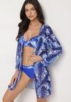 Niebieskie Bikini Biustonosz Majtki Typu Figi i Siateczkowa Narzutka w Liście Folarine