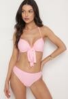 Różowe Bikini Wiązany Biustonosz Majtki Typu Figi Pareo w Kwiaty Folava